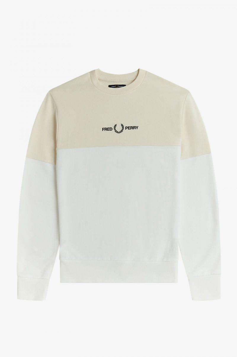 White Fred Perry Colour Block Men's Sweatshirts | PH 1564SGLO